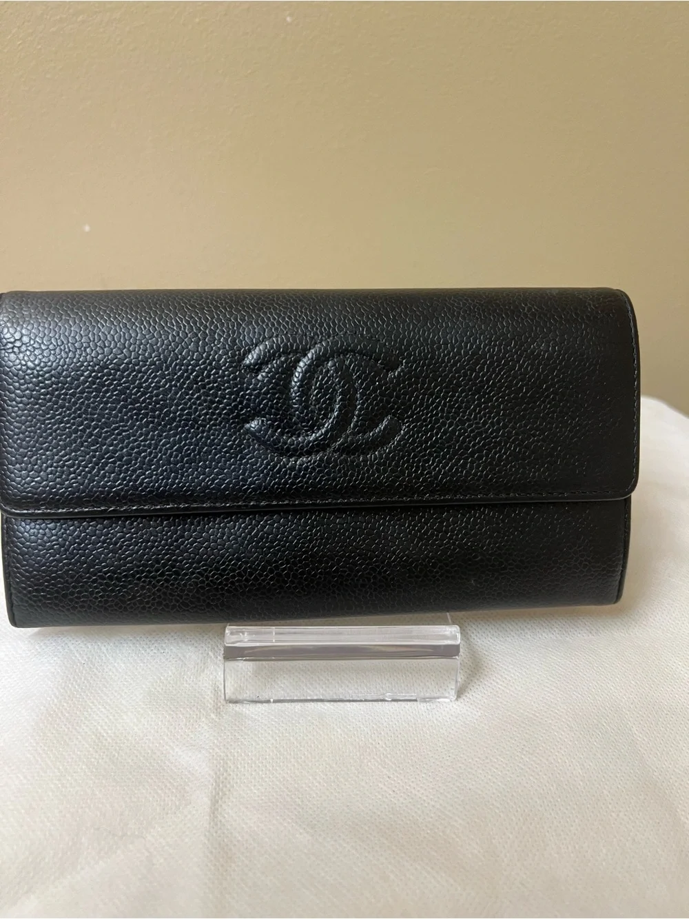 Chanel Black Caviar long Leather Wallet Clutch